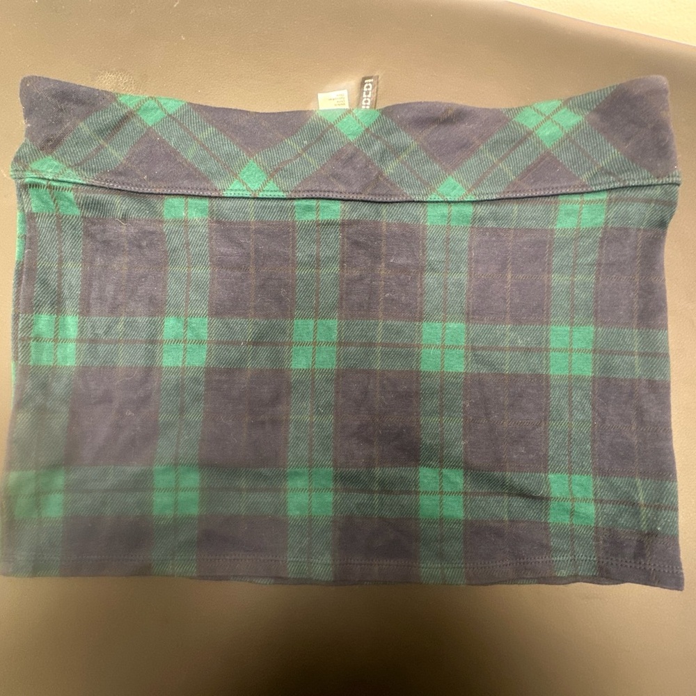 H&M Green and Black Plaid Pencil Skirt